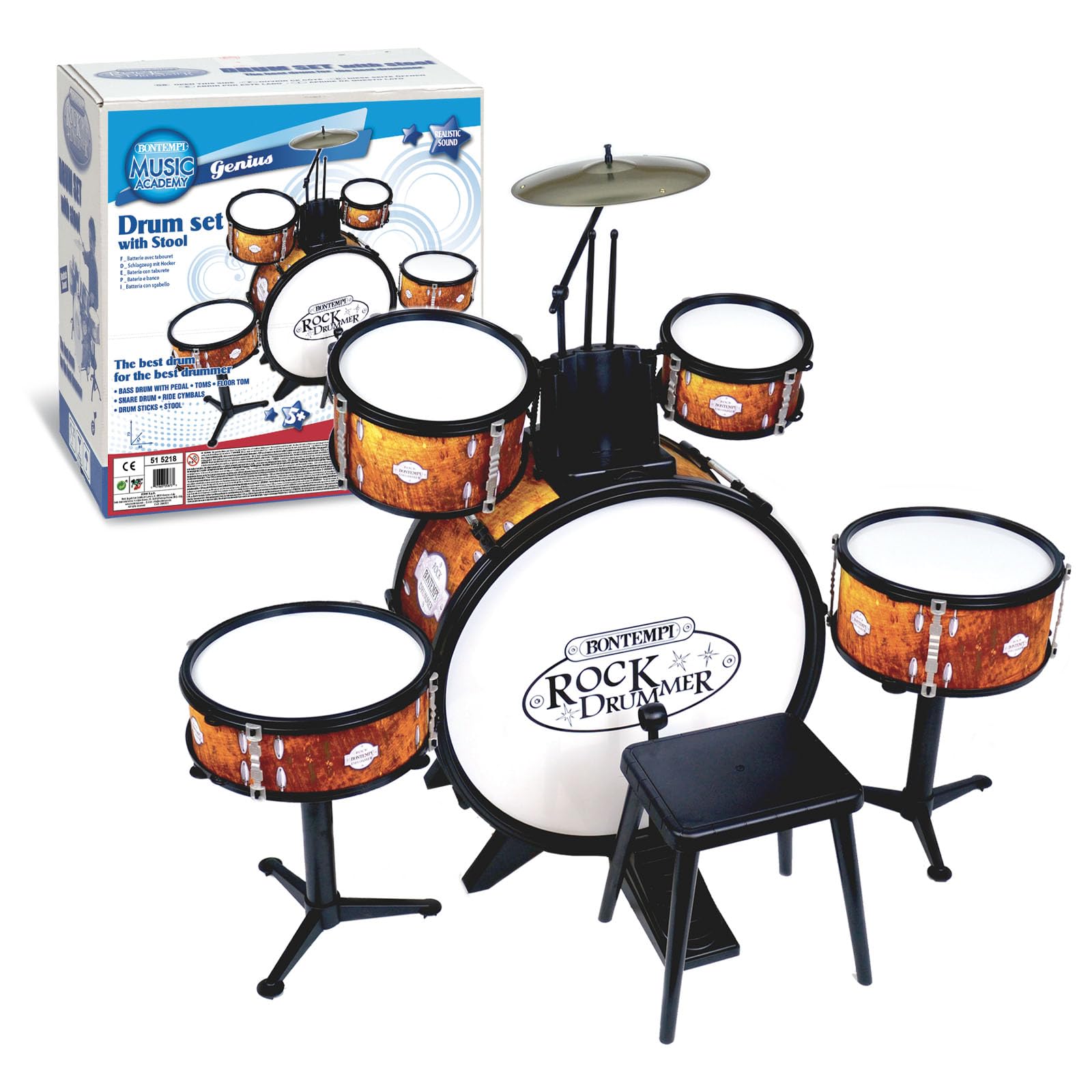 Bontempi | BeatFusion Pro: Batteria Premium con Grancassa Potente e Set Completo di Percussioni, Arancione, 700x400x800 mm