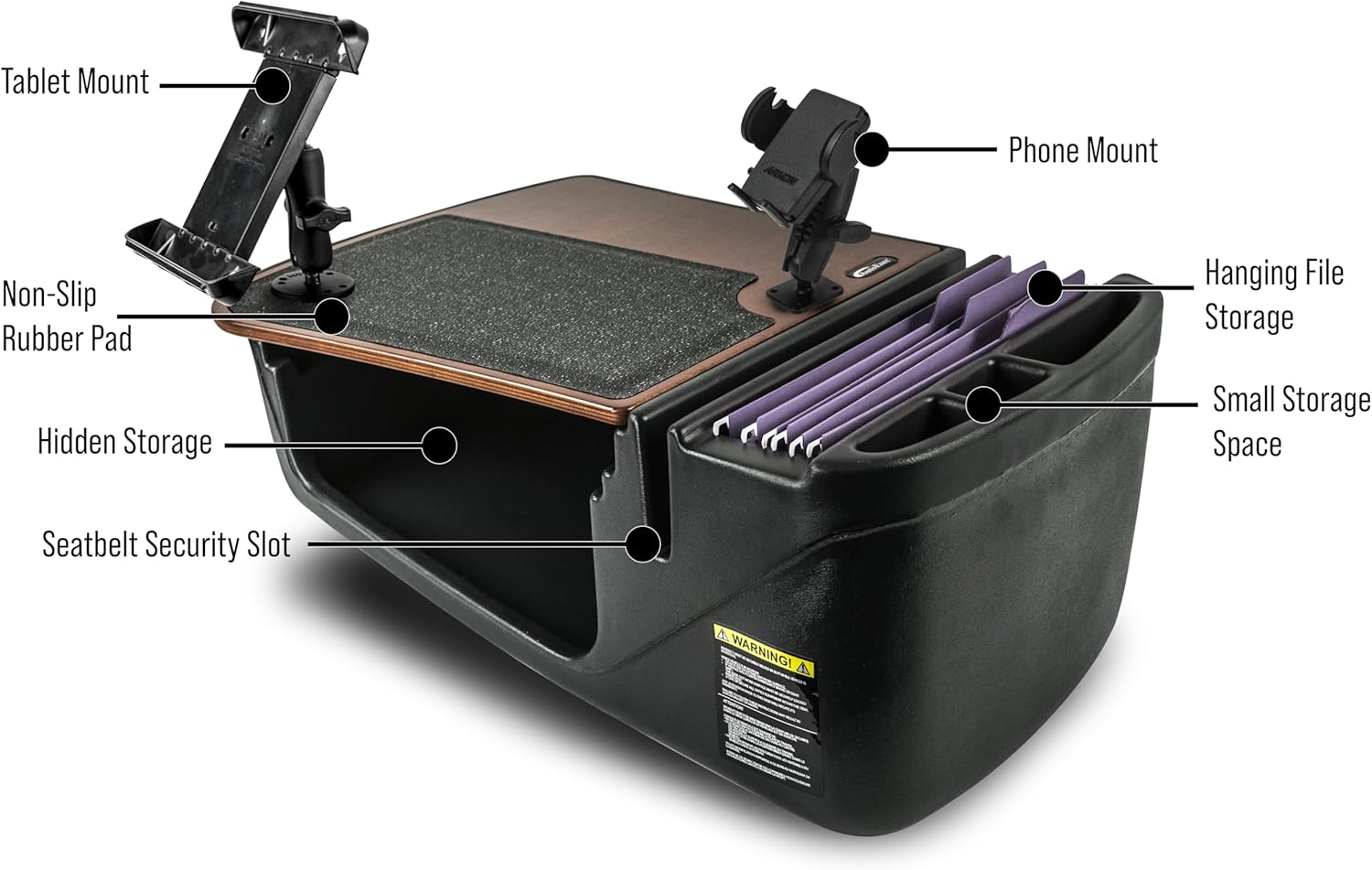 AutoExec GripMaster Car Desk for Your Vehicle Workstation and Mobile Office, Mahogany with Tablet Mount and Phone Mount