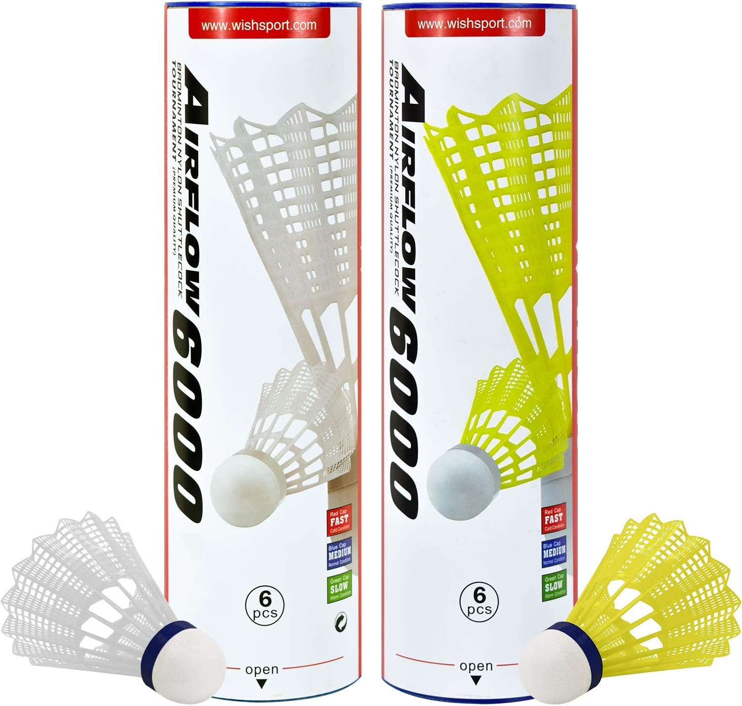 WISH Airflow 6000 Badminton Tournament Shuttlecocks 6 Pack Tube of Durable Nylon