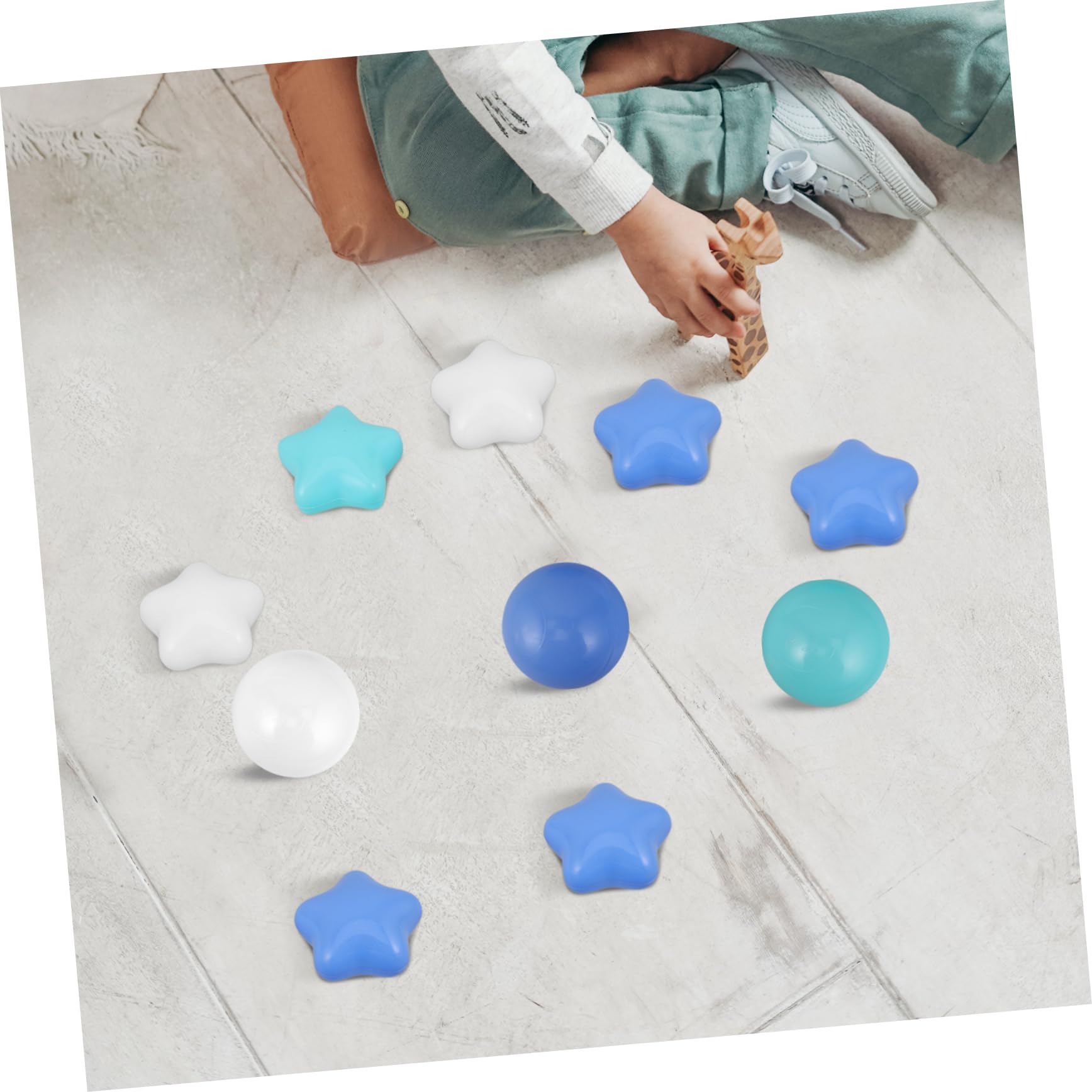 100 Pièces Boules océaniques colorées Boules Bleues pour Piscine à balles Boules océaniques Rondes Jouer aux stylos-Billes Petite Fosse à balles Boules en Forme d'étoile Plastique