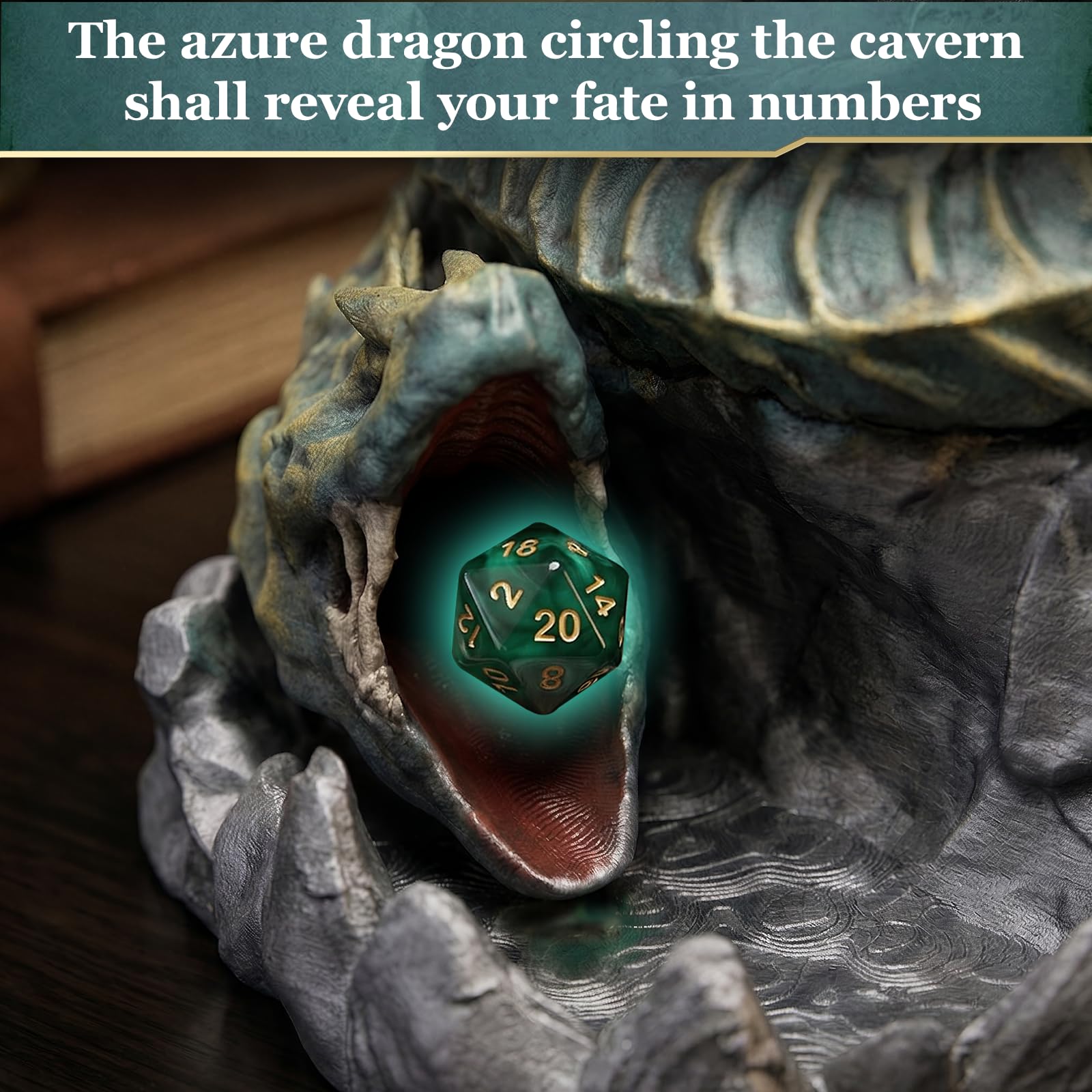 Azure Dragon Dice Tower, 7 dadi poliedrici, per Dungeons & Dragons (D&D), giochi di ruolo e giochi da tavolo, torre a rullo di dadi