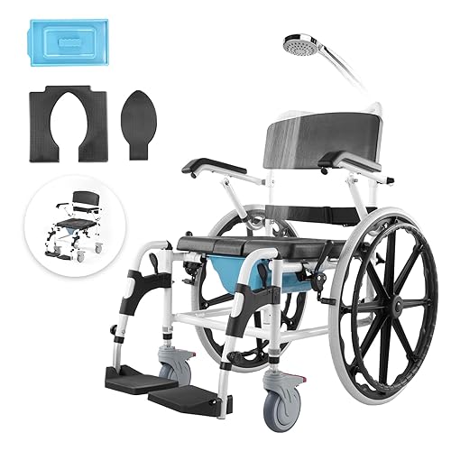 VEVOR Shower Wheelchair, 17.5in Width Aluminum Alloy Bathroom Wheelchair for
