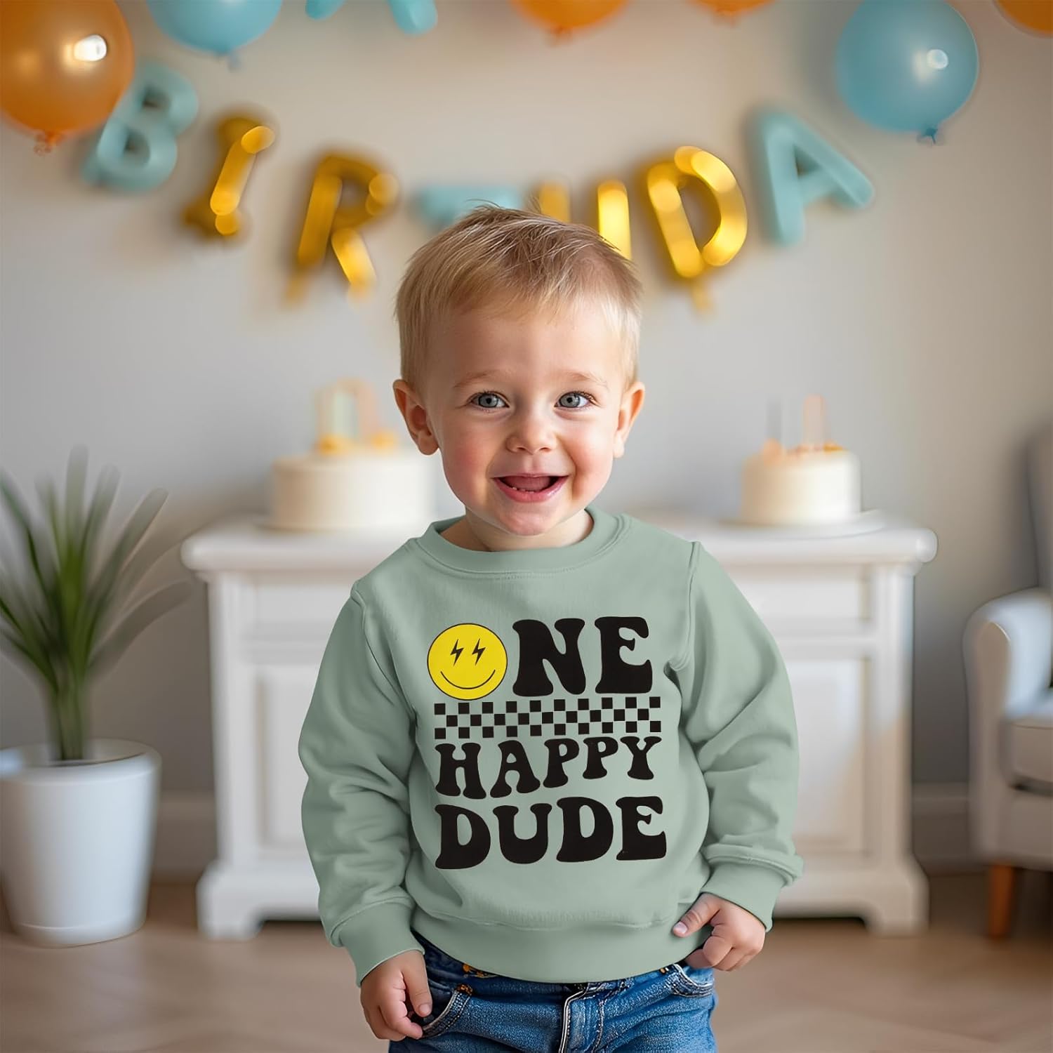 CM C&M WODRO First Birthday Sweatshirt Toddler Baby Boy One Happy Dude Pullover Shirt Crewneck Long Sleeve Fall Winter Outfit - Image 3