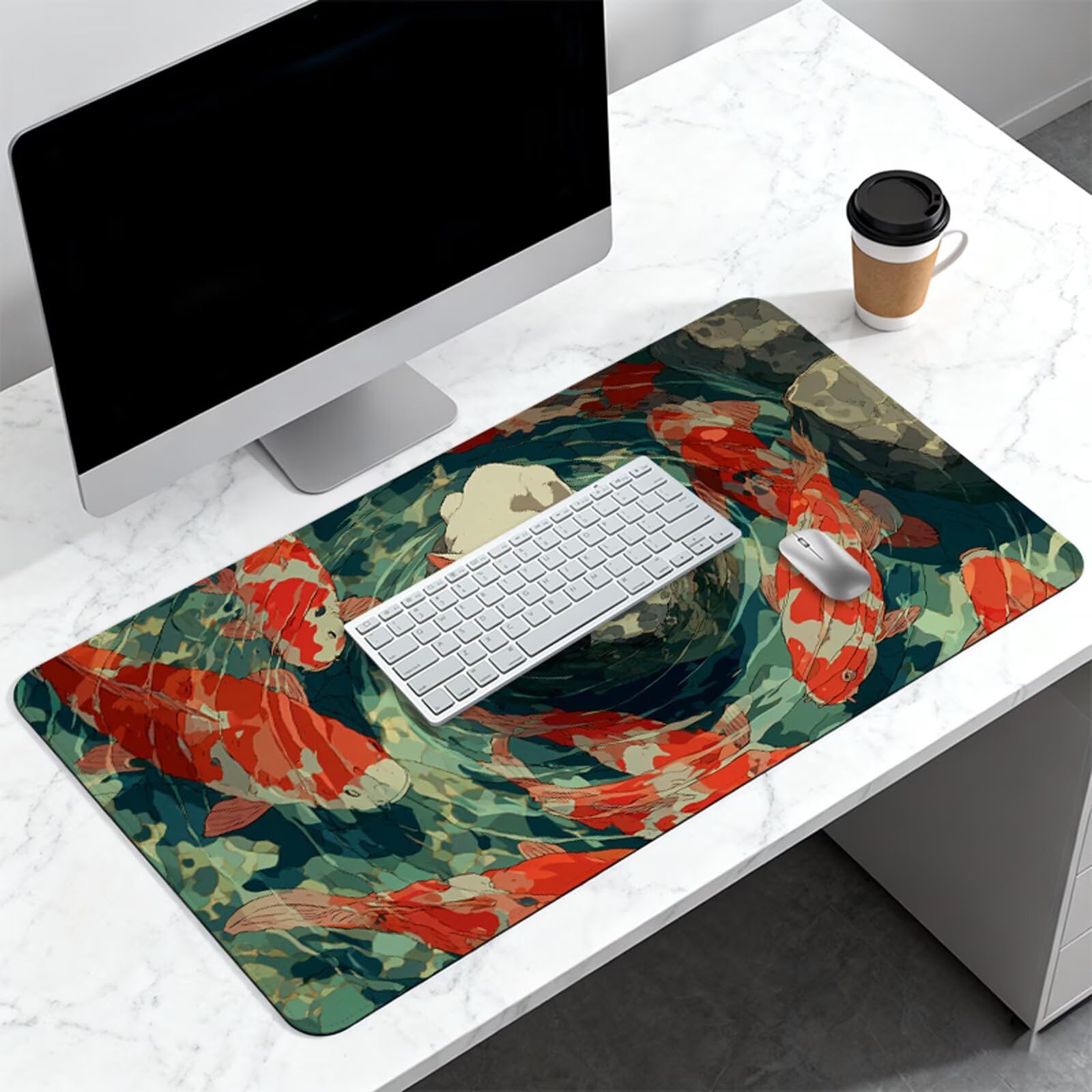 Tappetino Mouse Gaming Carpa koi Mouse Pad Gatto, Sottomano Scrivania Grande 1200x600 mm Migliora la Precisione e la Velocità, Mousepad Impermeabile e Antiscivolo per PC, MacBook, Laptop 3Y-916