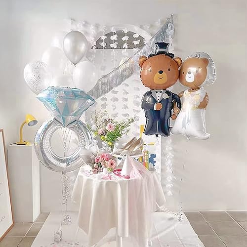 Miniatura 4 de Juego de 2 globos de película de aluminio para novio, novia, oso de boda, brazo en brazo, globos para parejas, suministros de decoración para el Día
