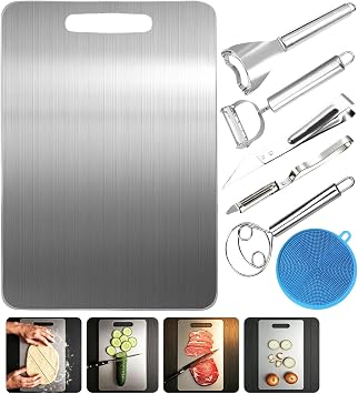 7PCS Titanium Chopping Board Set-Cutting Board 34x23cm Stainless Steel Chopping Board,Kitchen Chopping Boards for Meat,Dishwasher Safe, Food Grade,Metal Cutting Boards