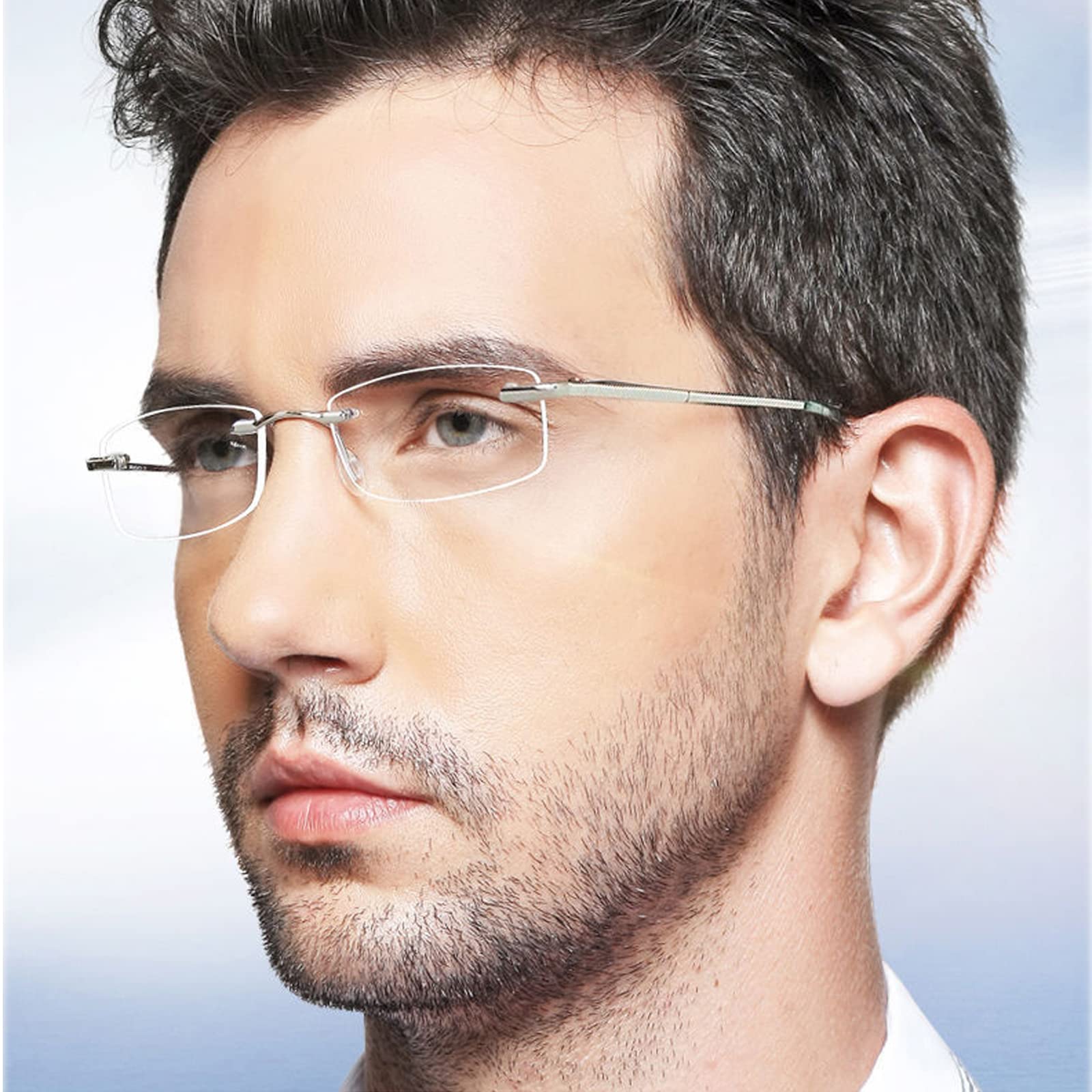 E & R Elegant Rabbit Bifocal Reading Glasses for Men Women Rimless Blue Light Blocking Computer Readers with Spring Hinge 8517 (Silver - Image 2