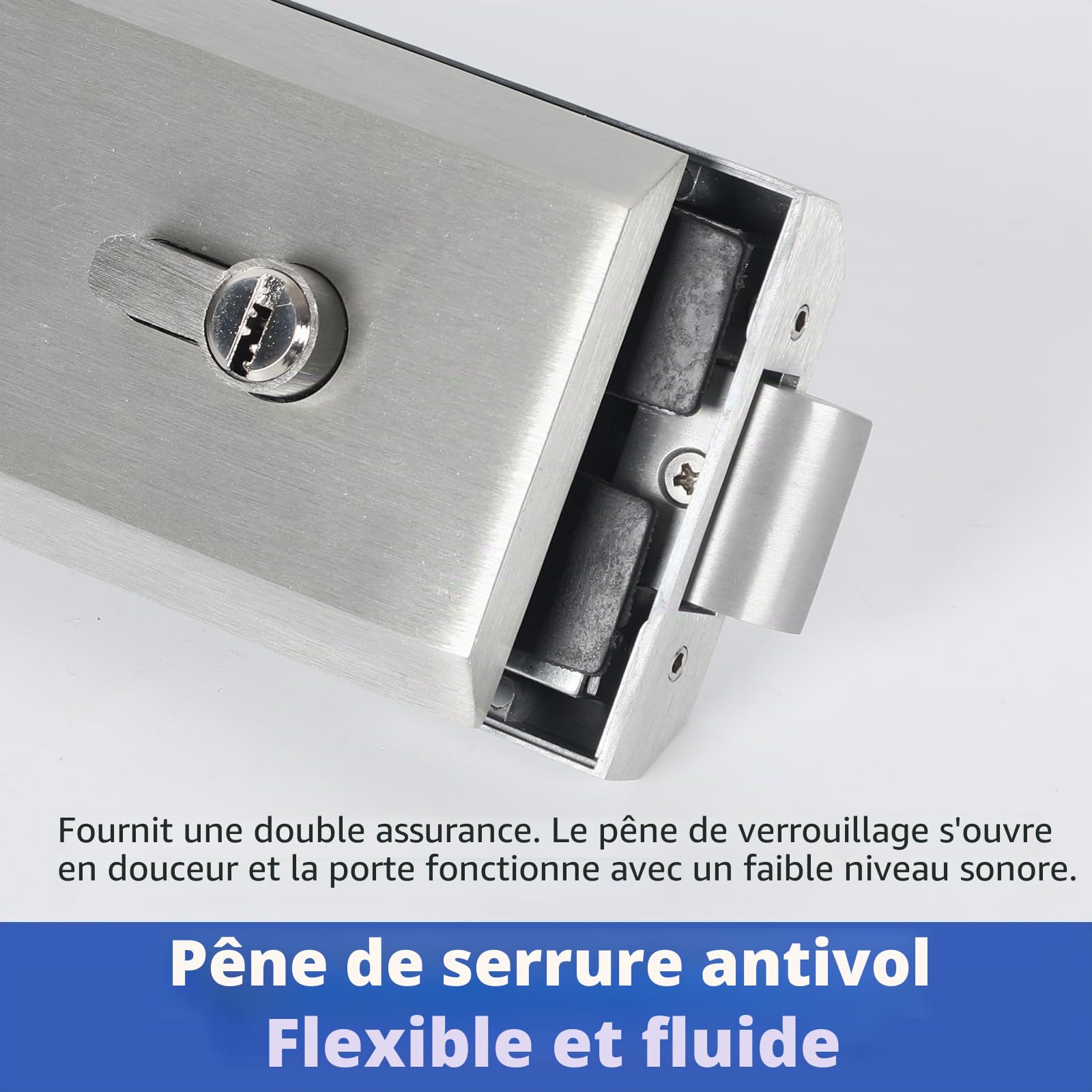 Serrure de porte en verre en acier inoxydable, poignée de porte avec 3 clés, poignée de porte en acier inoxydable mat avec encoche pour verre, bureau, salle de bain, chambre à coucher, balcon