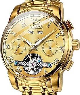 OUPINKE Men's Automatic Mechanical Watches Luxury Business Dress Self Winding Tourbillon Multifunction Calendar Date Luminous Waterproof Luxury Dress Wrist Watches