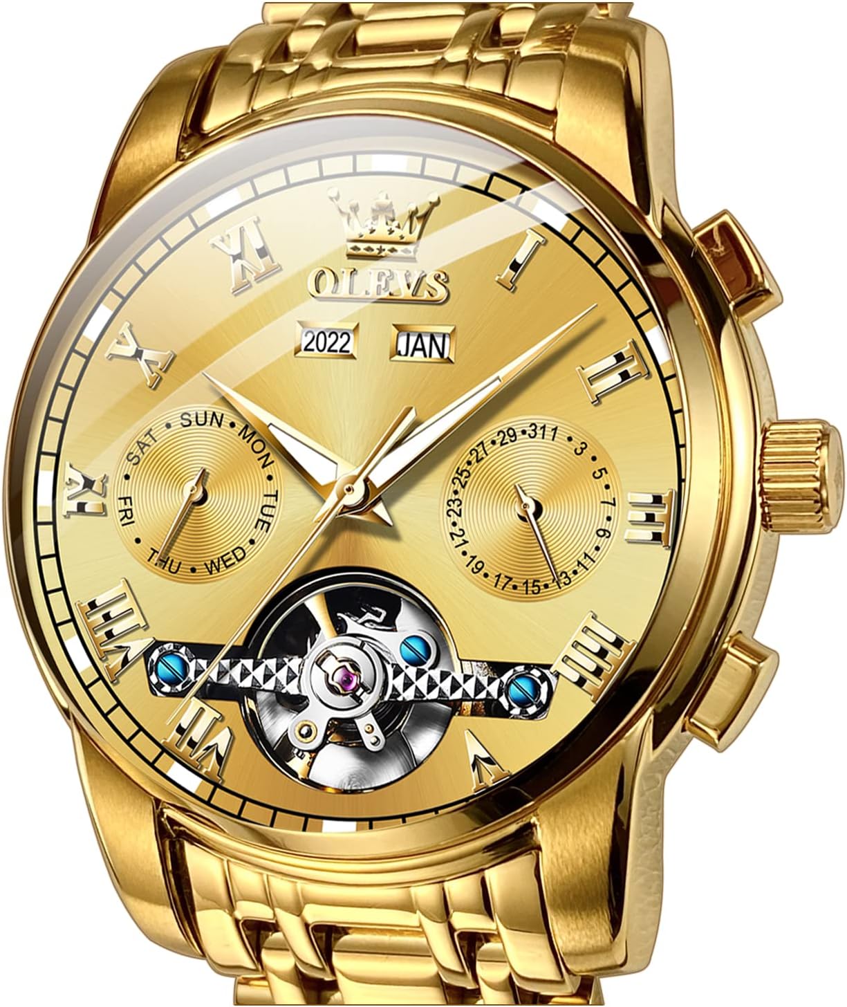 OUPINKE Men's Automatic Mechanical Watches Luxury Business Dress Self Winding Tourbillon Multifunction Calendar Date Luminous Waterproof Luxury Dress Wrist Watches