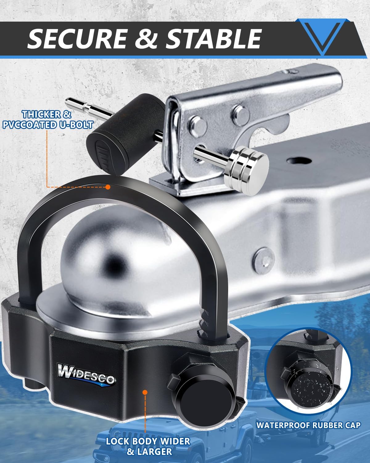 Keyed Alike Heavy Duty Trailer Coupler Lock Set - Trailer Ball Lock Fits 1-7/8", 2'' 2-5/16" Coupler, with 1/2'' and 5/8" Dia Dual Bent Pin Hitch Lock and Adjustable Coupler Latch Lock, Black