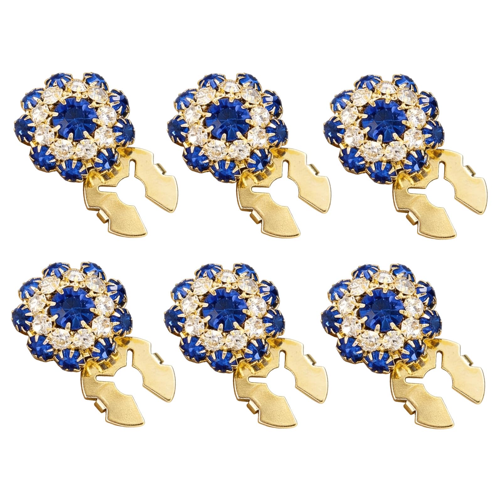 6Pcs Button Covers Clip On, Detachable Round Flowers Rhinestones Button Covers, Crystal Buttons for Wedding Bouquet, Scarf, Dresses, Festive Decoration(Gold Blue)