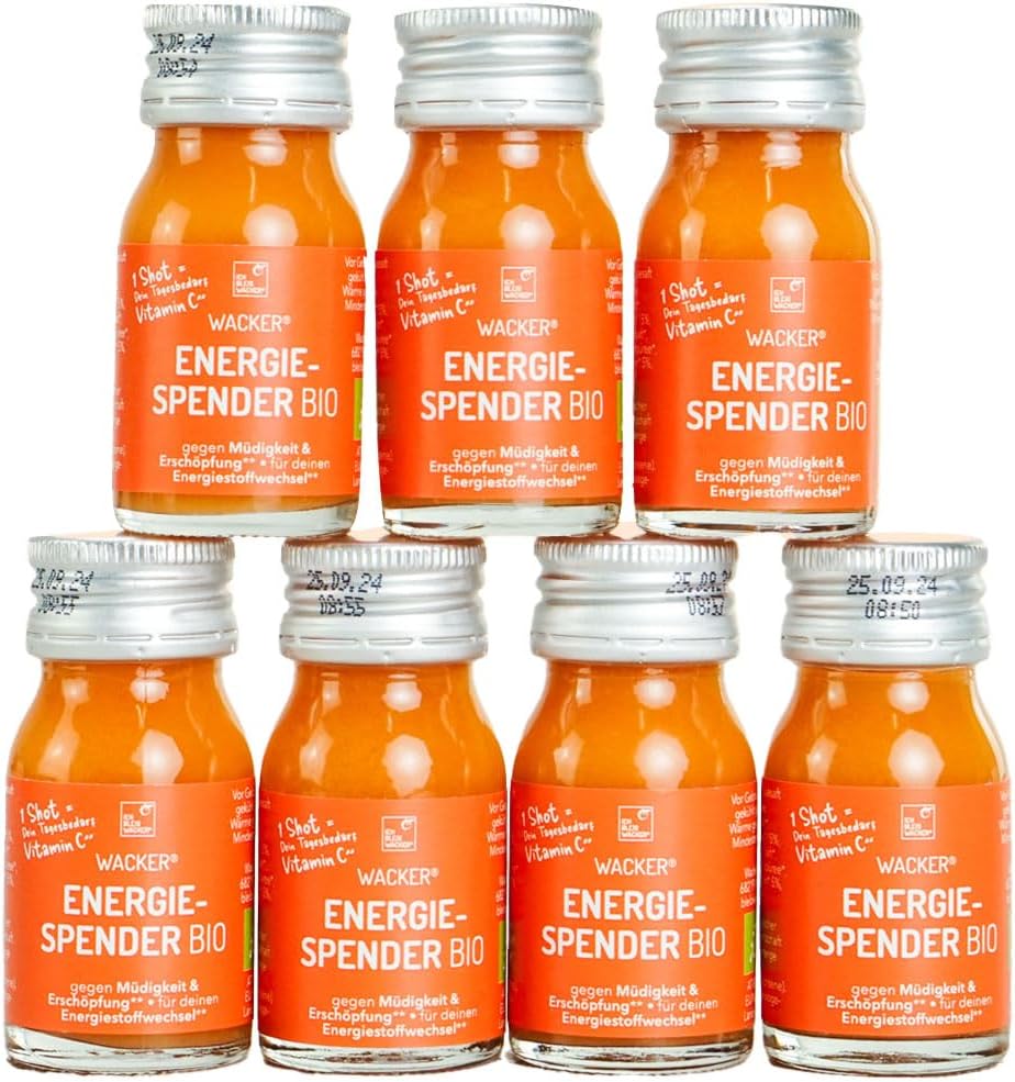 bleibwacker Weekly Pack Energy Dispenser Organic 7 x 30 ml from bleibwacker Natural Shot Against Fatigue and Exhaustion. 1 Shot = Your Daily Requirement of Vitamin C. No Additives
