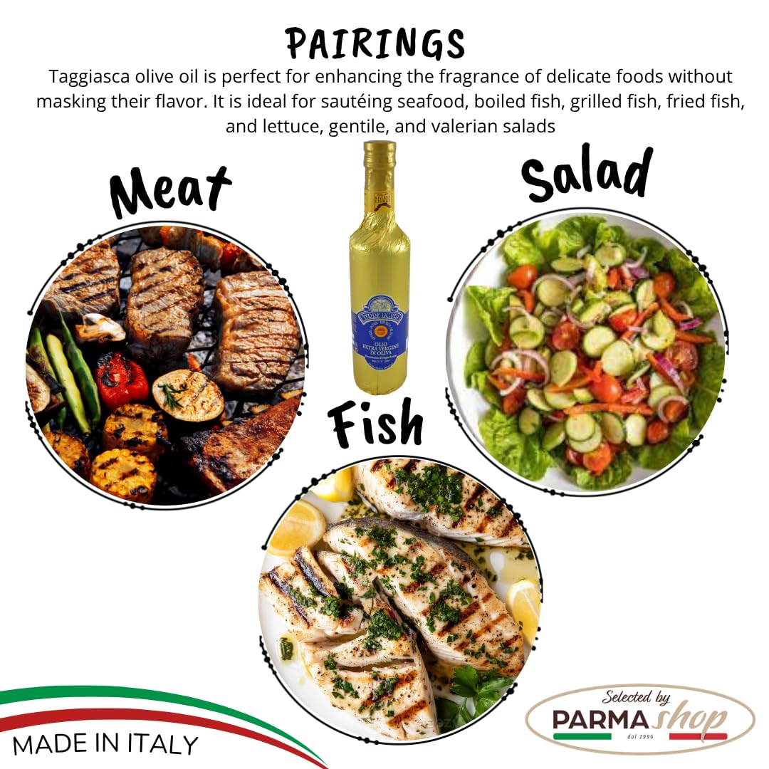 Riviera Ligure extra virgin oil pdo has got by olives called Taggiasche, lt 0,50 (17,6 ounce) x 2 gold cover bottle