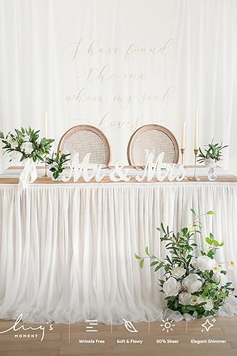 Miniatura 3 de Ling's moment Falda de mesa de gasa blanca de 9 pies, mantel transparente extra largo para patio, boda, recepción, decoración de fiesta de