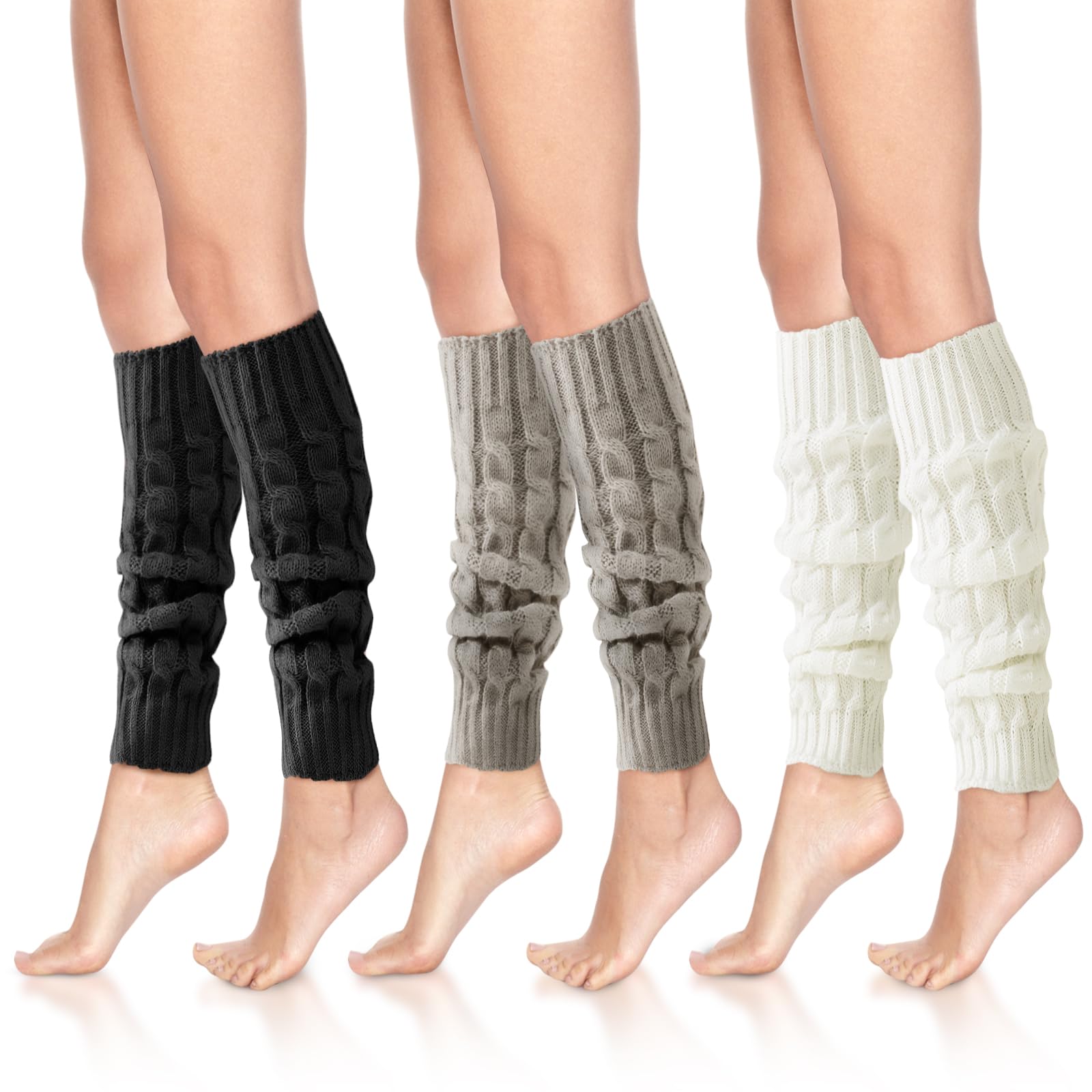 3 Pairs Womens Leg Warmers Knee High Knit Warmers Winter Leg Warmers for Long Low Boot Socks Dance