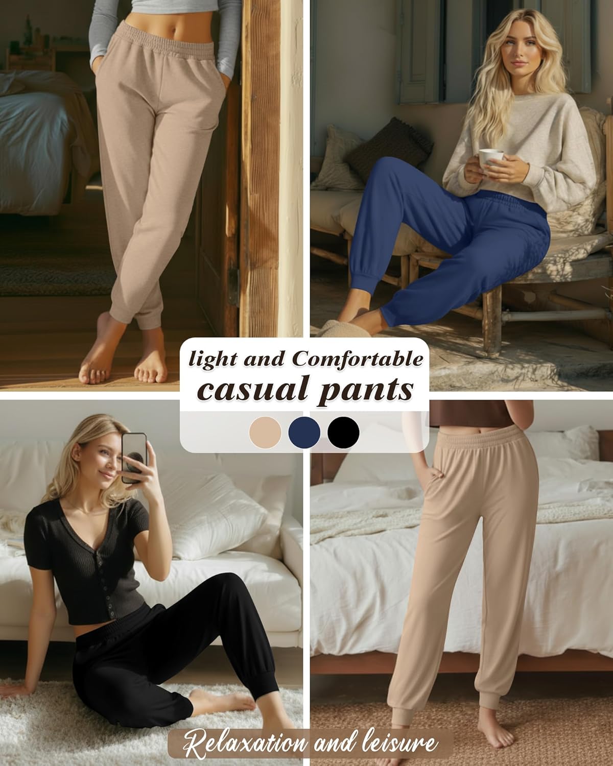 3 Pack Women's Lounge Joggers Loose Yoga Pants with Pockets High Waisted Sweatpants Comfy Casual Pajama Pants - Image 2