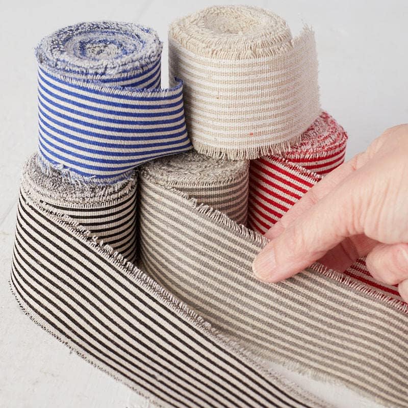 Group of 5 Striped Linen Ticking Ribbon Assortment for Primitive Bows and Projects by Factory Direct Craft (1 Inch W)