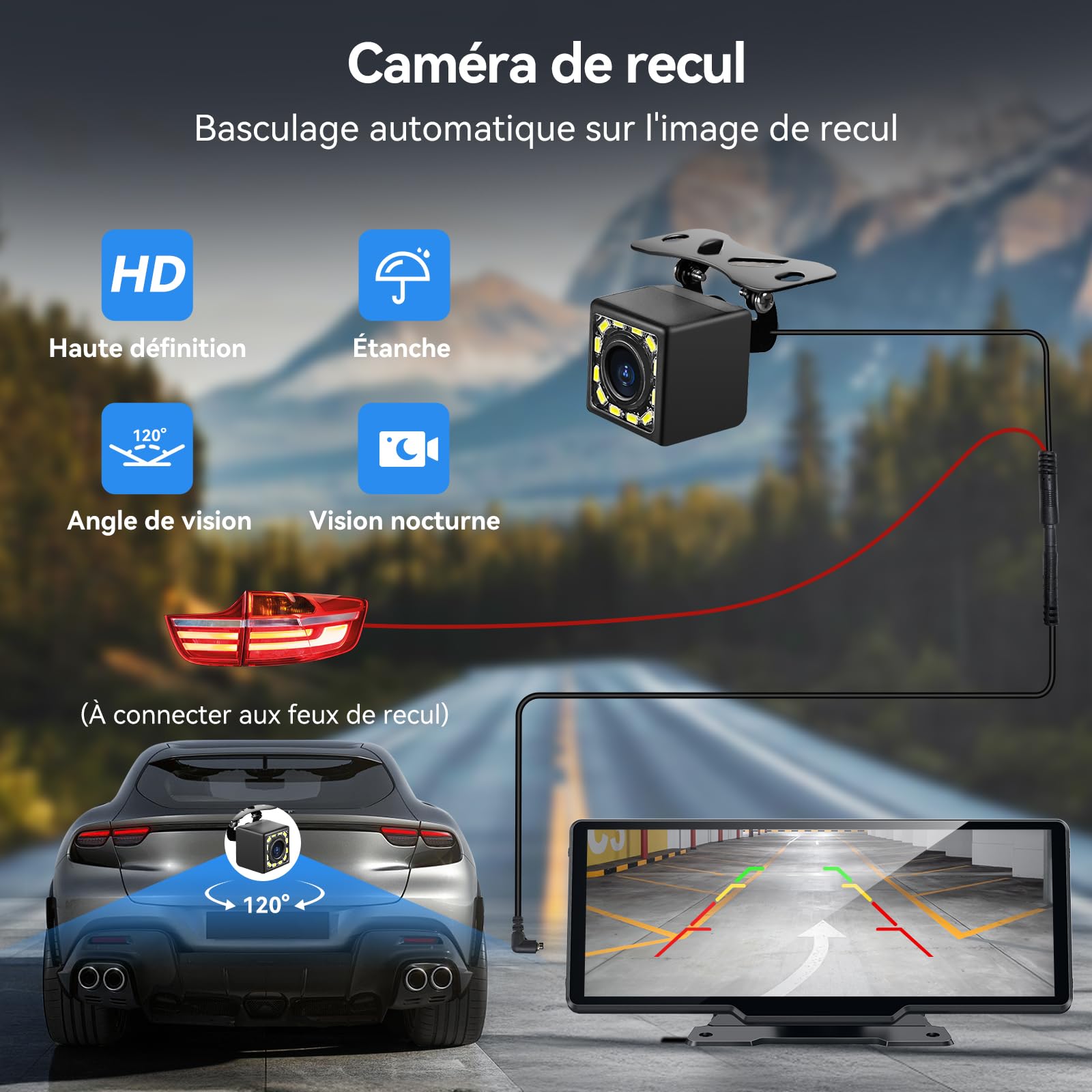 Écran Carplay Voiture de 10,26 pour A-pple Carplay & Android Auto Voiture avec 1080P Caméra de Recul, Mises à Jour OTA, Airplay, Bluetooth, Navigation GPS, FM, AUX, Assistant Vocal Google/Siri