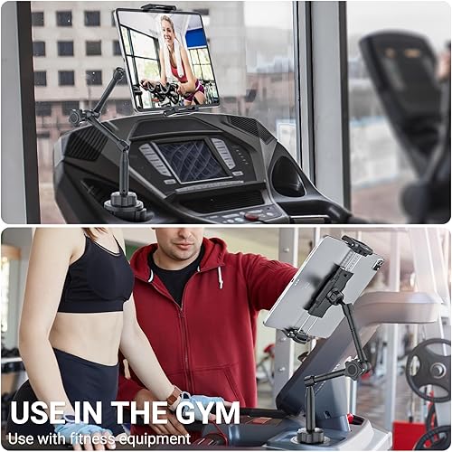 Miniatura 7 de Soporte para tablet de automóvil para portavasos de metal, brazo largo de 360, rotación de 360, para caminadora de golf, funda de grosor de ajuste