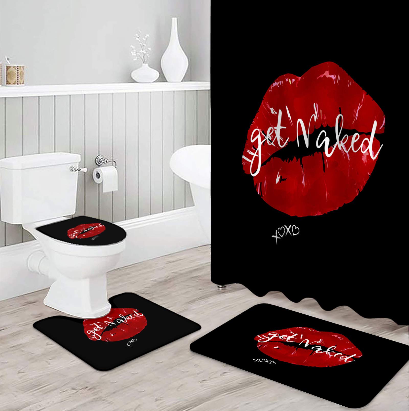 Juego De Cortinas De Ducha De 4 Piezas, Color Morado Y Rojo Lindo, image size:1600x1608