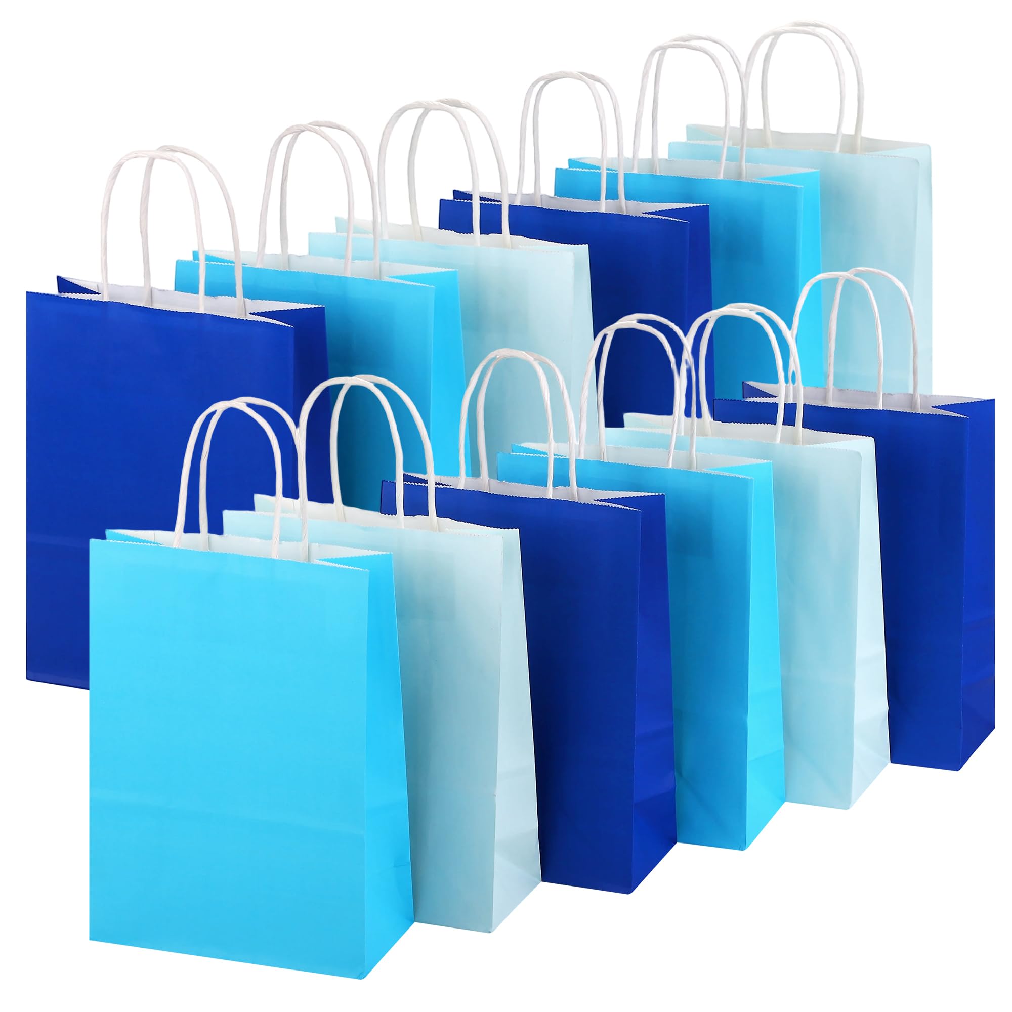 Vivantia 12 Pcs Paper Party Bags with Handles, 120 GSM Kraft Bag Colorful Party Favor Bags for Birthday Wedding Baby Shower, Royal, Sky and Light blue