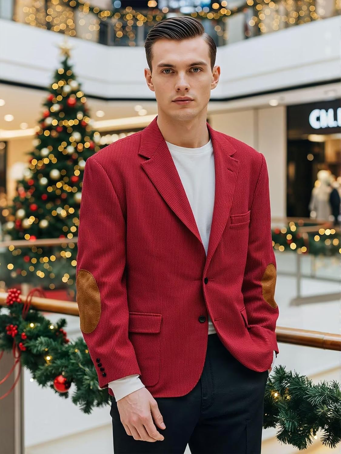 Men's Corduroy Blazer Formal Slim Fit Business Sport Coat with Elbow Patch Casual Mens Suit Jacket