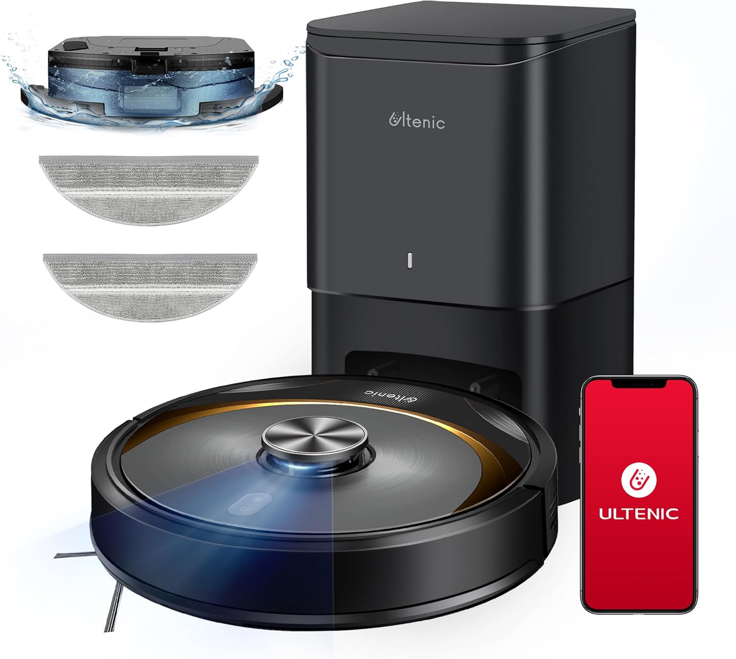Ultenic T10 Elite Robot Vacuum Cleaner with Mop, Robotic Vacuum Self Emptying for 45 Days Hands-Free, LiDAR Navigation, Compatible with Alexa/Wi-Fi Connected, Ideal for Pet Hair, Hard Floor and Carpet