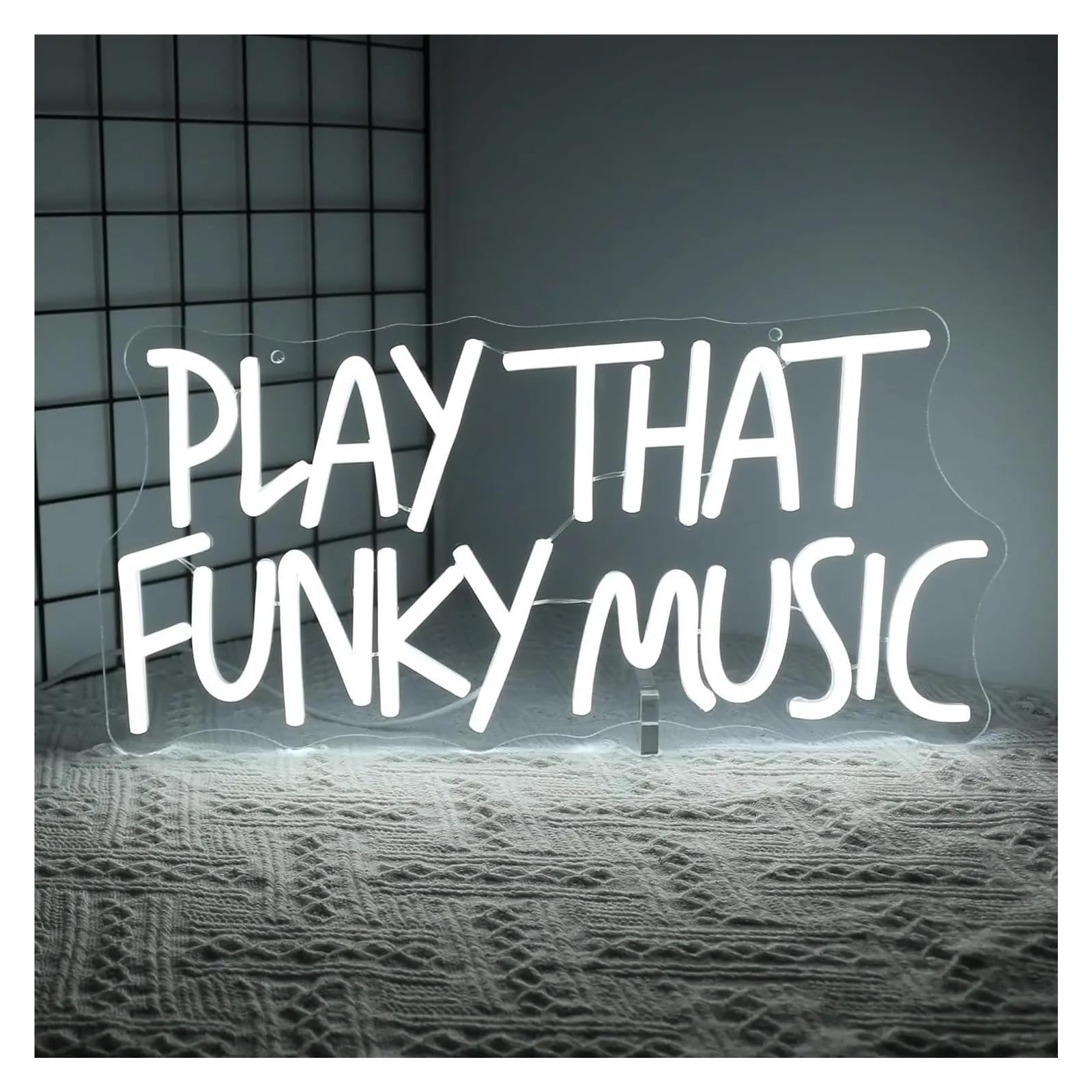 Hanging Art Neon Signs Play That Funky Music Neon Sign LED Light Dimmable For Bedroom Club Party Bar Studio Room Men Cave Karaoke Wall Decor 42cmx20.2cm(White)