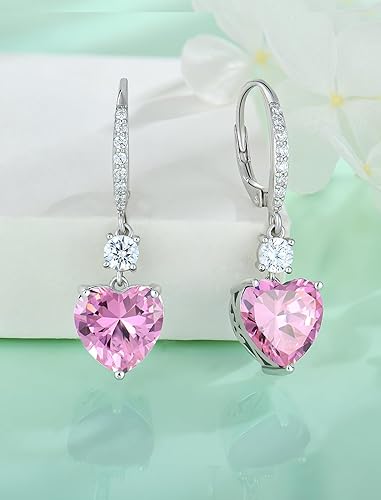 Miniatura 4 de Vesitim Solitaire Heart Dangle Earrings 925 Sterling Silver Heart-Shaped Birthstone Gemstones Leverback Earrings for Women Jewelry Gift