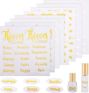 Havenport 8 Sheets Essential Oil Labels Gold/Silver Vinyl Essential Oil Bottles Sticker Waterproof Self Adhesive Alphabet Decals for Oil Bottles Essential Oil Accessories