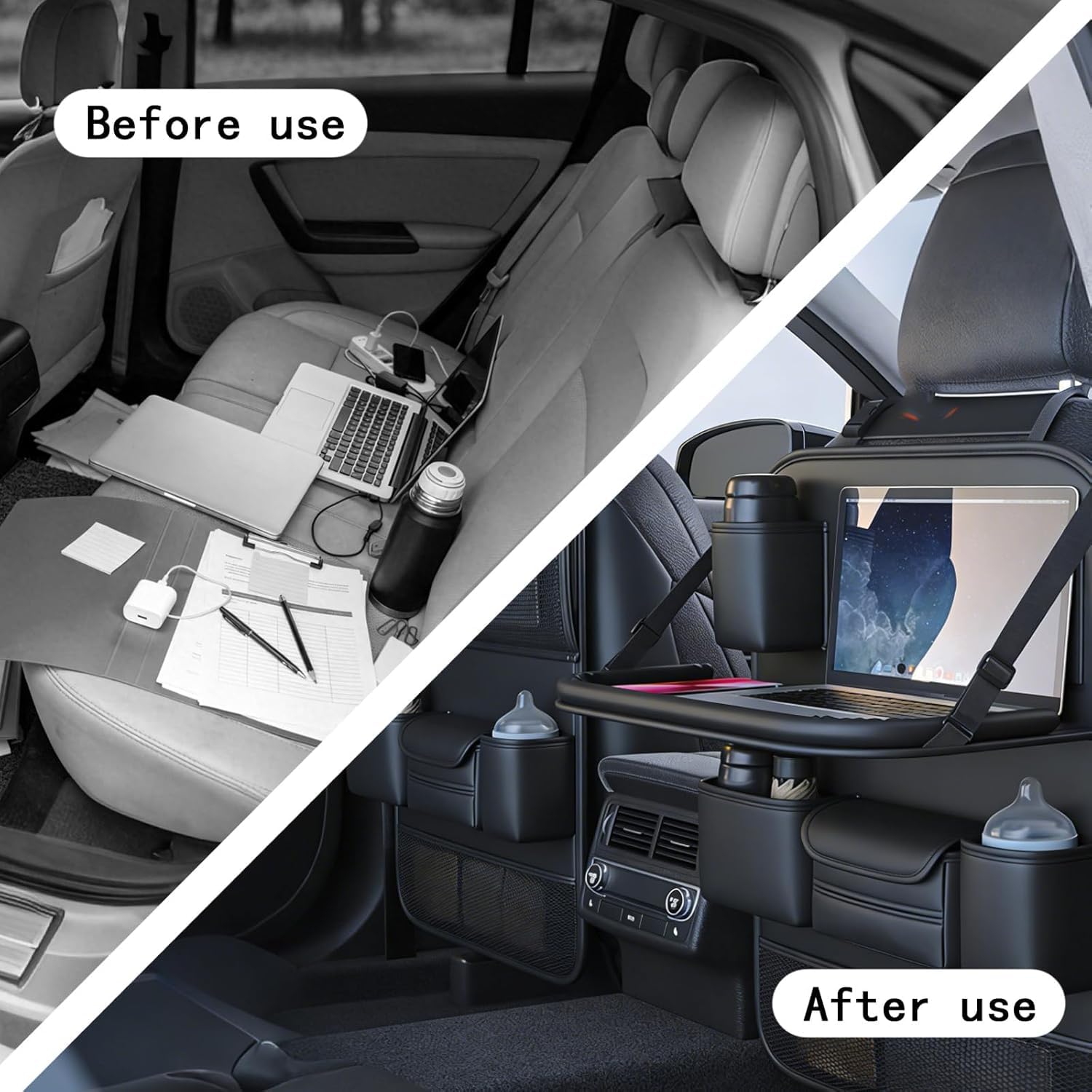 Organizadores Coche para Citroen C4 Grand Picasso/Grand C4 SpaceTourer 2015-2022 | 2 Piezas Protectores Respaldo Impermeables Almacenamiento Asiento Trasero Bolsillos Negros