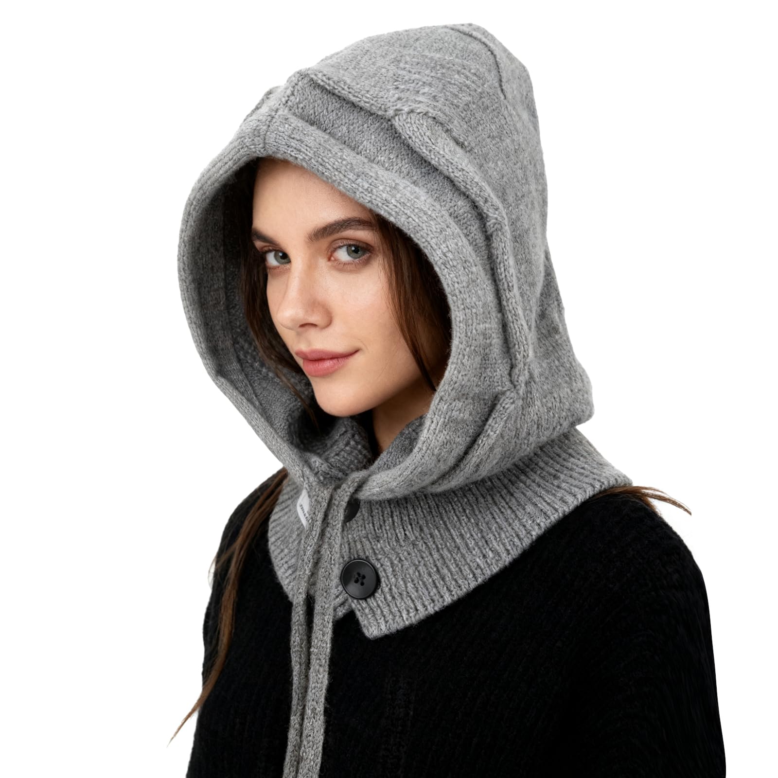 Mujer Invierno Gorro de Punto y Bufanda con Capucha,2 en 1 Térmicos Prueba de Viento Ajustable Pasamontañas,Moda Ocio Pullover Calentador de Cuello para Deportes al Aire Libre Diario Correr