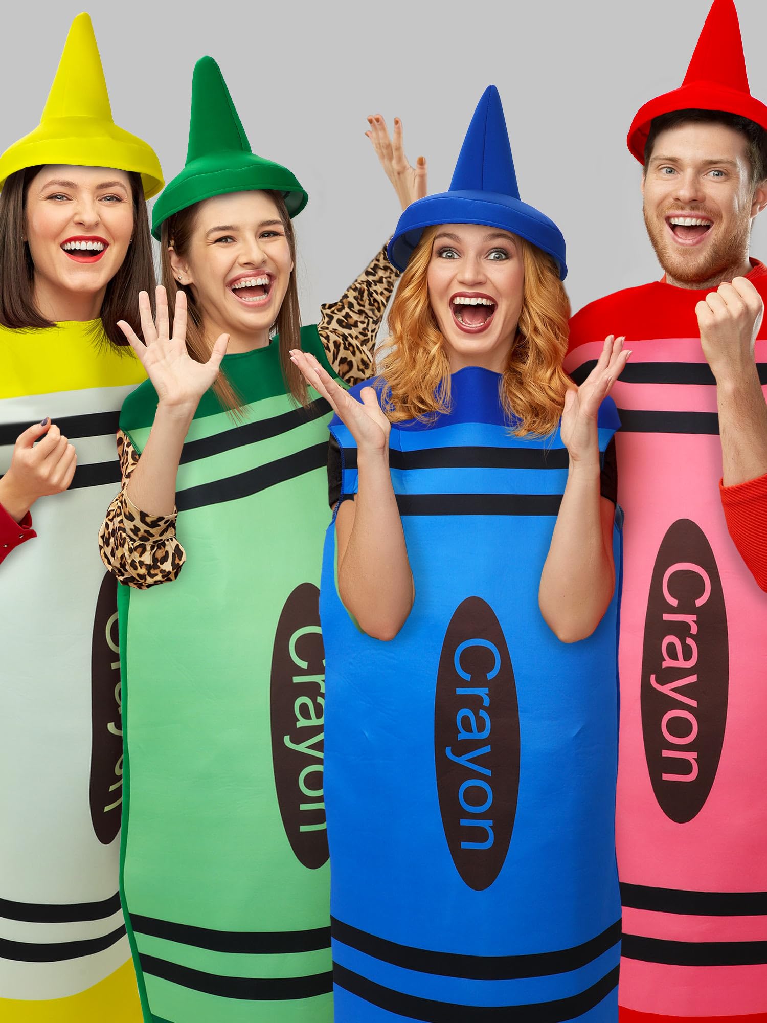 Xtinmee 4 Set Crayon Costume for Adults, Halloween Crayon Fancy Dress Funny Crayon Outfit for Halloween Cosplay Dress up Party Supplies, One Size