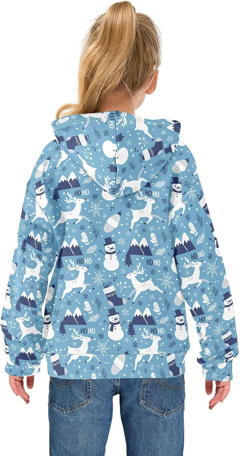 Christmas Deer Snowman Toddler Girls Pullover Hoodie Sweatshirt 4-14Y A2309203