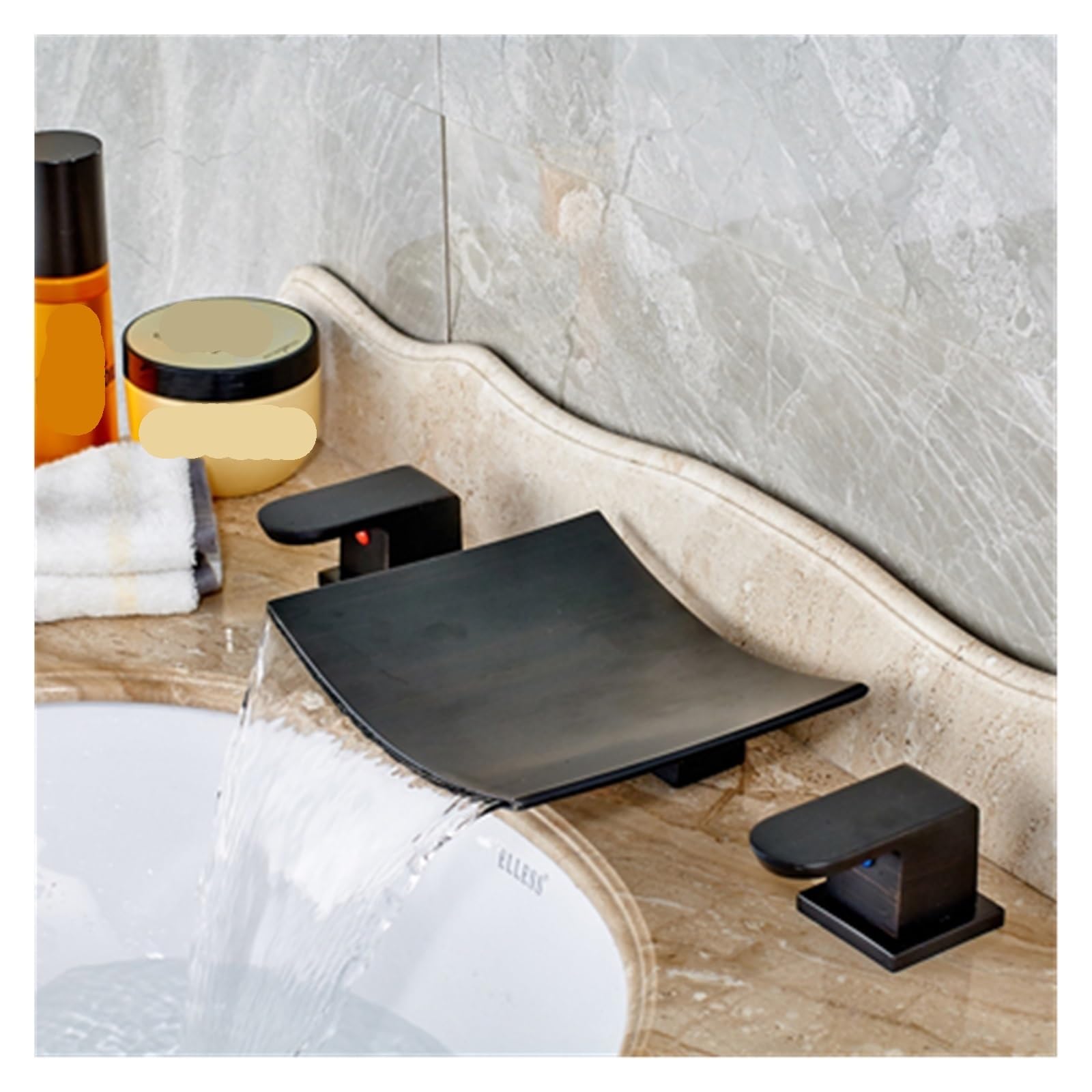 Robinet de salle de bain bronze huilé haut de gamme chic pour lavabo 3 trous