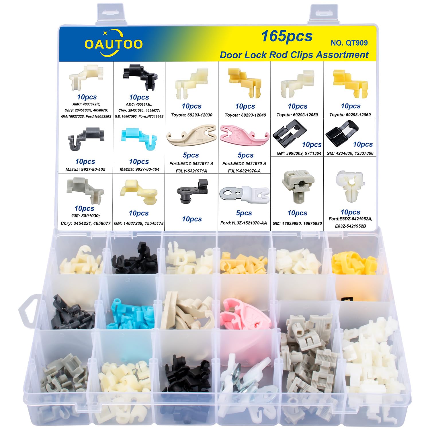 OAUTOO 165pcs Door Lock Rod Clips Assortment for GM Ford Chrysler Toyota Mazda