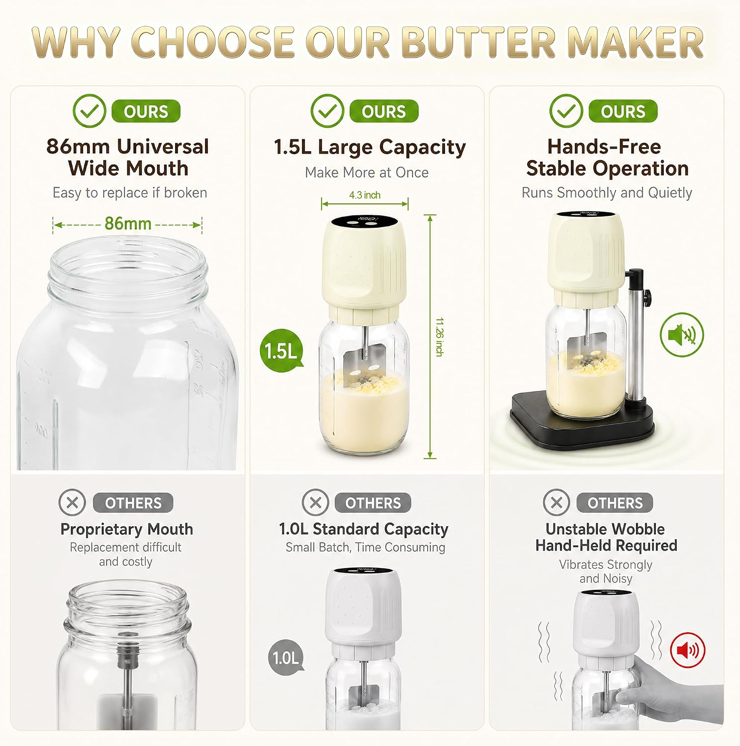 Esup Wireless Electric Butter Churner, One-Touch in 5-15 Mins for 51oz Jar