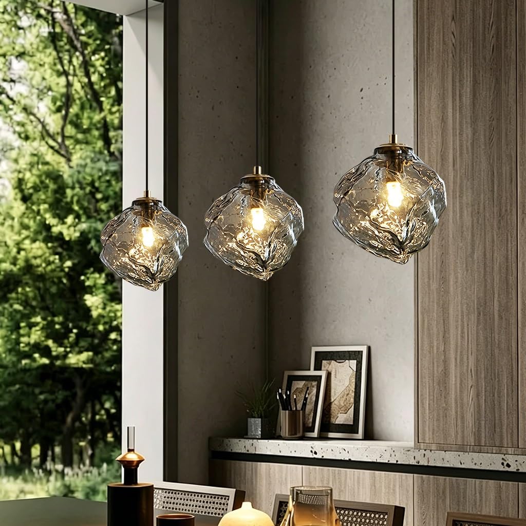 Kreatywna lampa wisząca lód, Szklana plafoniera, Lampa wisząca z lawą, E27 regulowana wysokość plafoniera, minimalistyczna lampa wisząca do stołu – dla wyspy, jadalni, korytarza(Smoke Gray,22cm)
