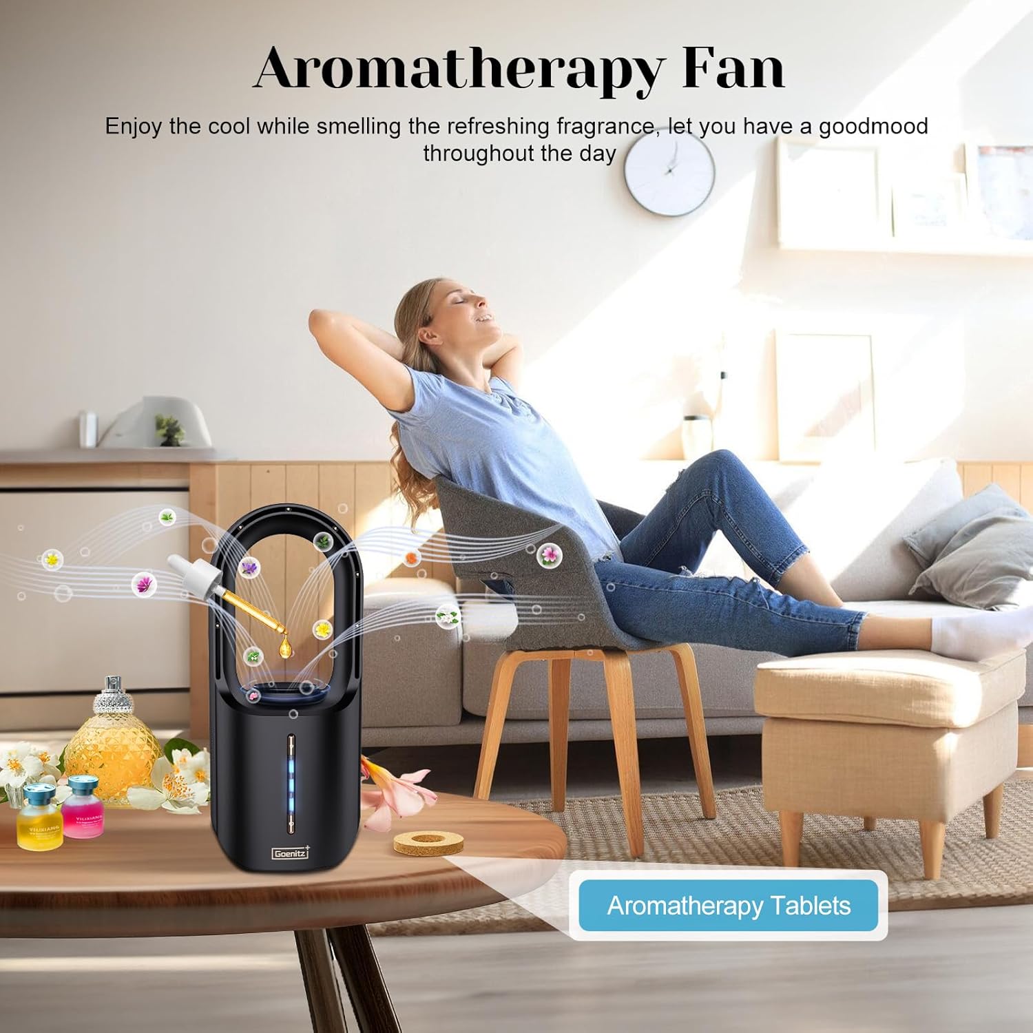 Desk Fan Bladeless,Desk Fans Small Quiet 11.8 Inch Small Fan,Personal Fan,Cooling Fan with 3 Wind Speed, LED Light,Desk Fan Small Quiet,Aromatherapy Fan,Table Fan for Home, Office, Bedroom