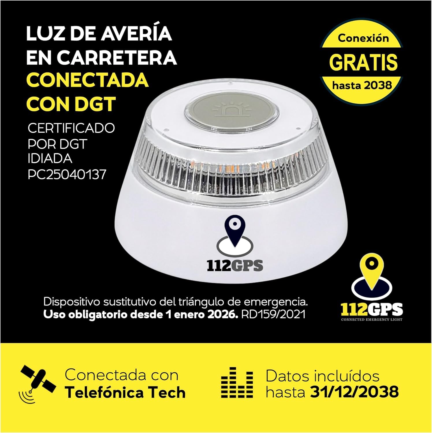 Digital House | Luz de Emergencia con Geolocalización | Baliza V16 | Conectada y Homologada DGT 2026 | Para Coche y Moto | Para el Dia y la Noche | Resistente al Agua | Visible Hasta 1km
