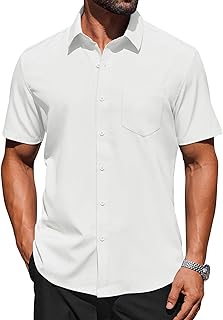 Mens Short Sleeve Button Down Shirts Lightweight Stain Shield Business Casual Dress Shirt Wrinkle Free - Buy now
