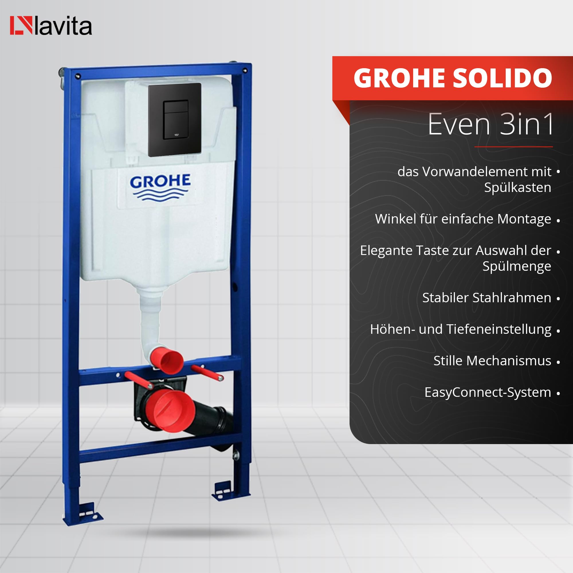 LAVITA Elemento de pared Solido + pared colgante WC Sofi Slim Fire negro sin borde + asiento de inodoro con descenso automático botón negro juego completo cisterna inodoro completo