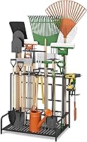 Sttoraboks Heavy-Duty Steel Garden Tool Organizer Rack - Holds 39 Tools & 12 Hooks for Garage, Shed, Yard Storage - Rustproof Black
