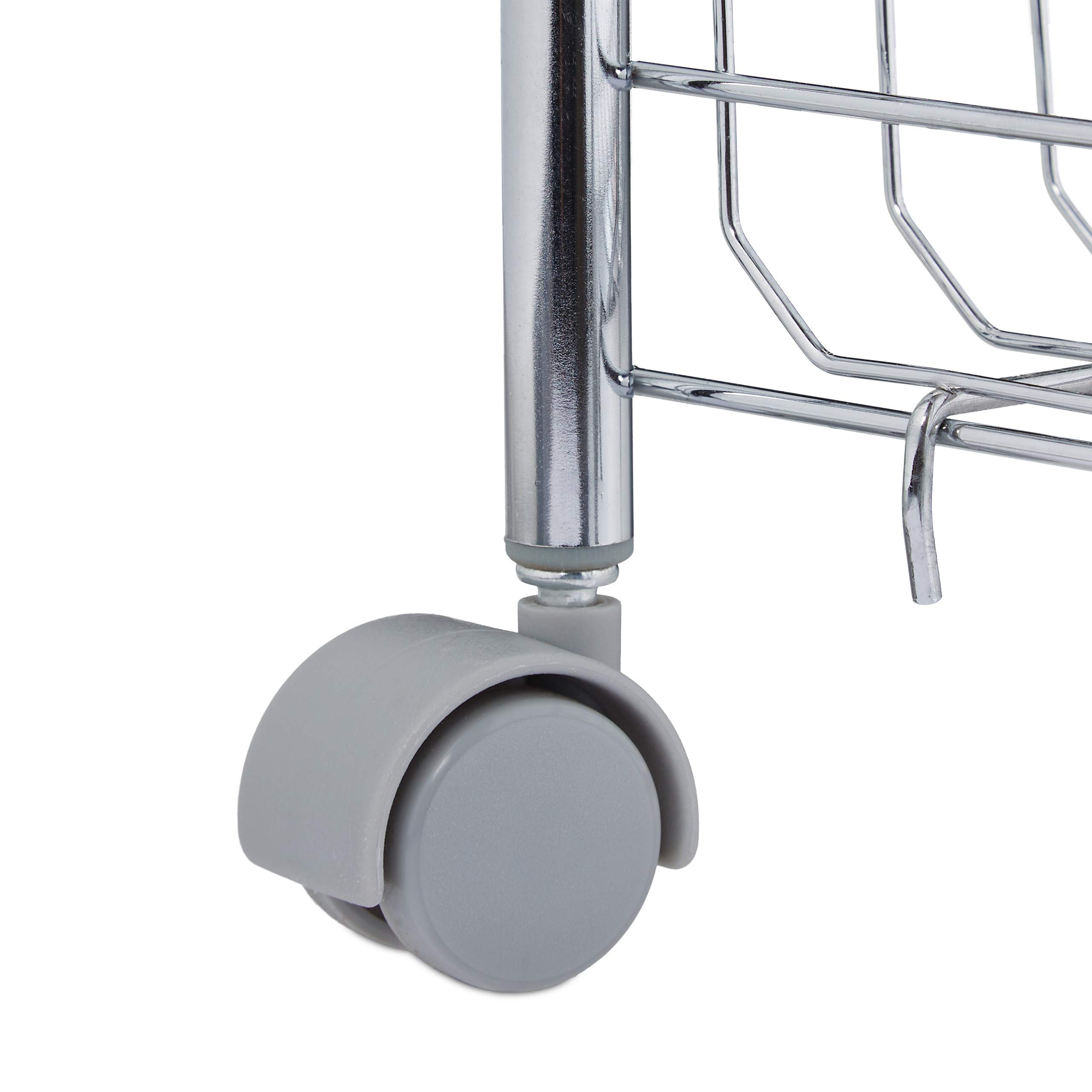 Relaxdays Carrello da Cucina, Ripiani, Portavivande, 4 Ruote,Multiuso,Bagno & Ufficio,Salvaspazio,62,5x40,5x26,5,Argento