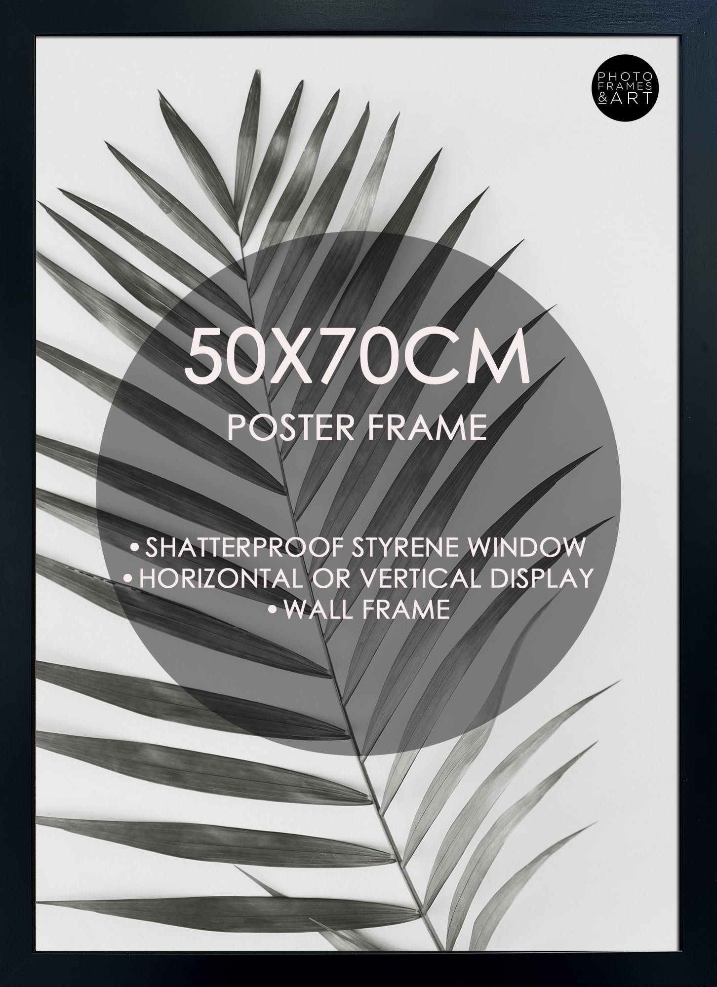 pf+a Styrene Window Wide Black Frame For 50x70cm Poster - Perspex Window - 70x50cm Black Poster Frame