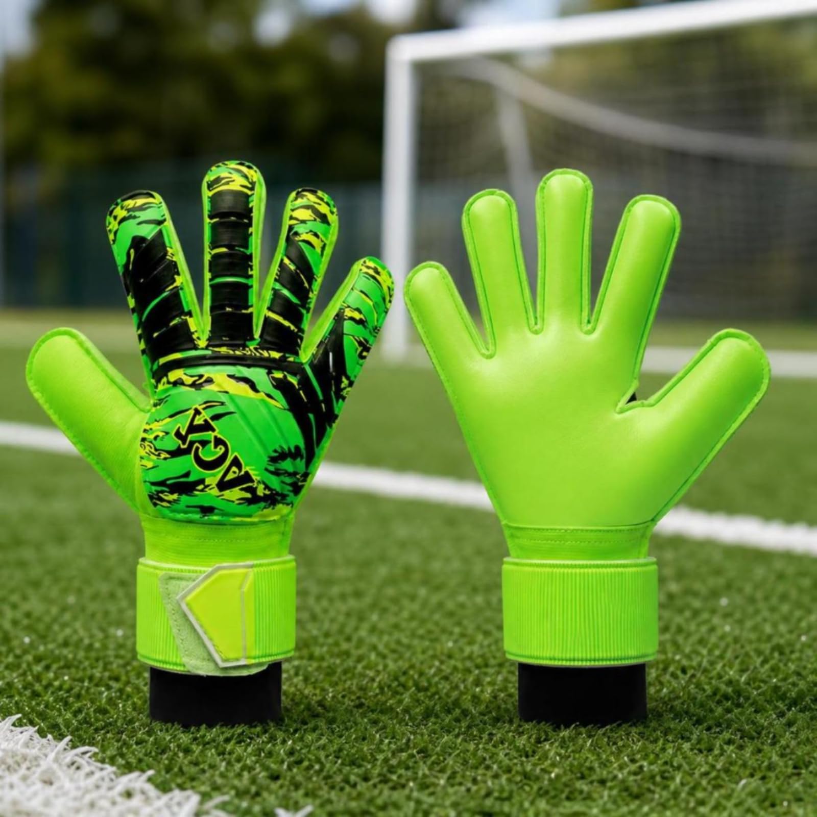 Guanti Portiere Bambini Guanti Calcio Ragazzi Guanti Allenamento Junior Guanti Sport con Protezione Dita in Lattice E Chiusura a Strappo Adatti a, Verde, 5