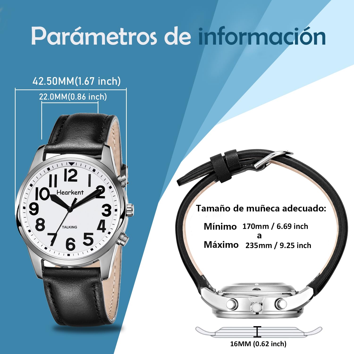 Hearkent Orologio parlante da uomo con numeri grandi, orologio da polso automatico per anziani, ciechi, con disabilità visiva o anziani, vera voce in spagnolo