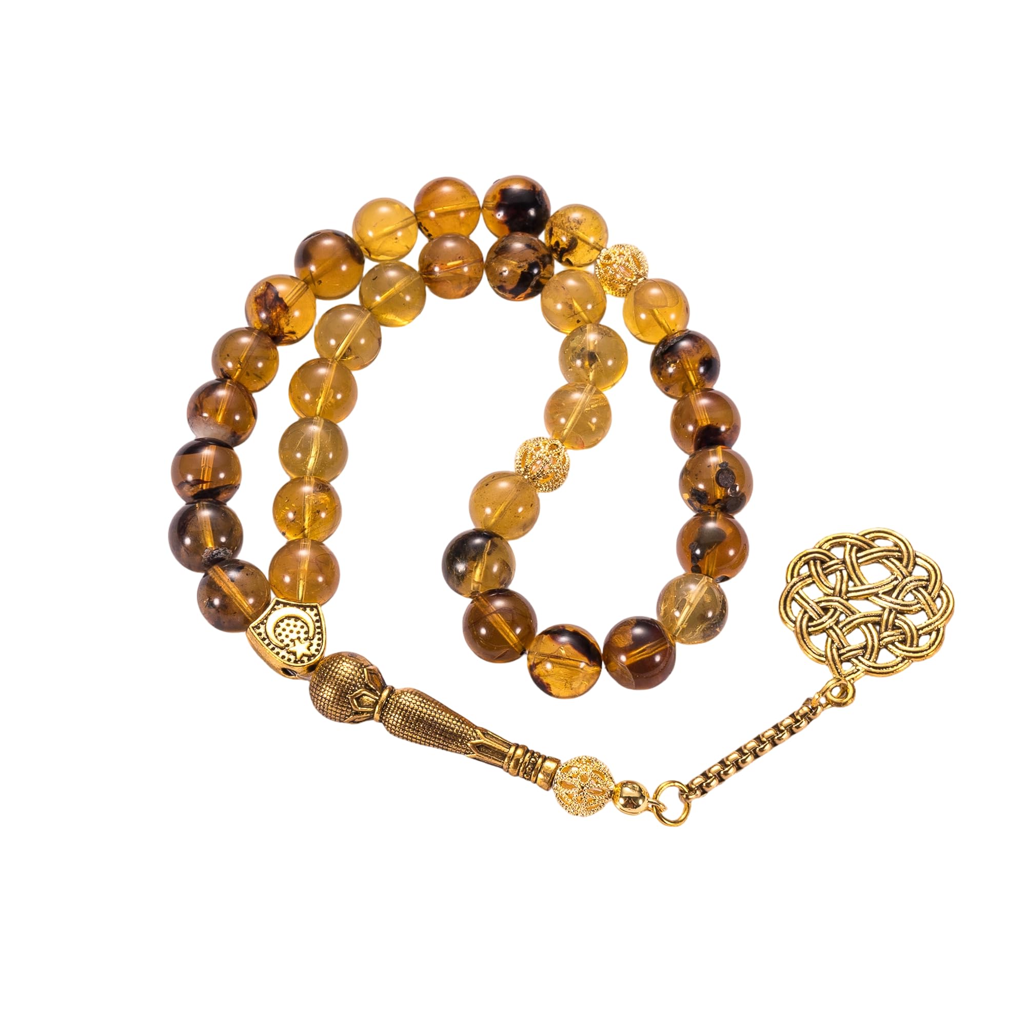 33 Beads Natural Baltic Amber Tasbih Bracelet – Genuine Amber Prayer Beads with Certificate & Gift Box, Elegant Gift for Men