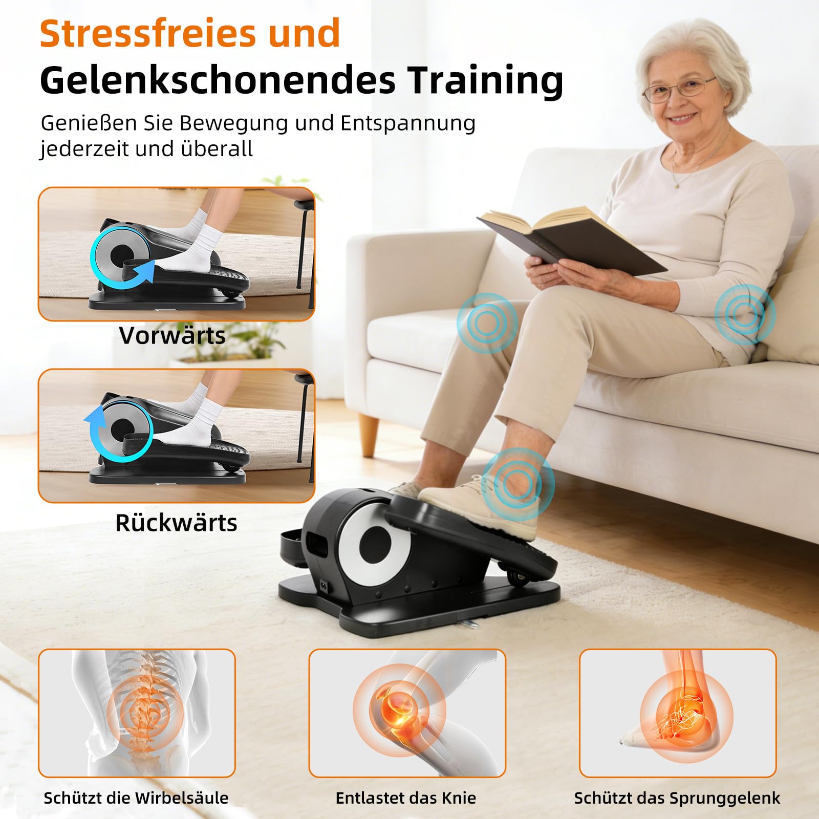 EVOLAND Mini Ellipsentrainer Sitzend, Elektrischer Crosstrainer im Sitzen Klein für Sanfte Übungen, Leise und Kompakt, mit Fernbedienung, LCD Display, 12 Geschwindigkeit